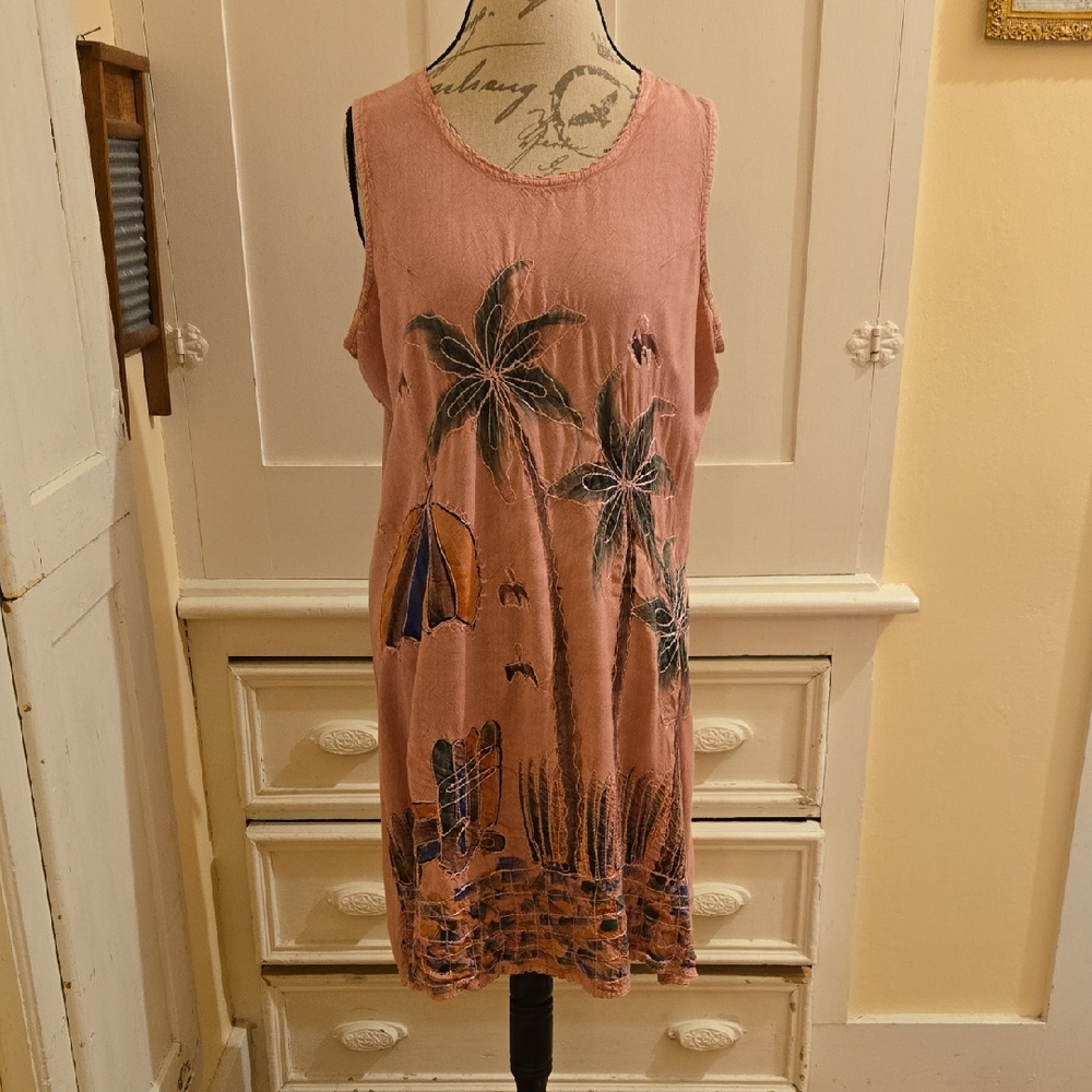 Double Decker rayon painted and embroidered dress Sz XL